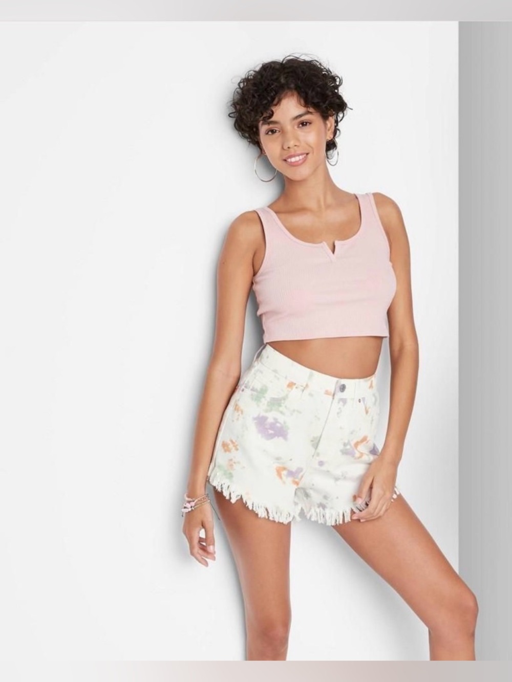 wild fable Soft Pink Ribbed V-Notch Crop Tank